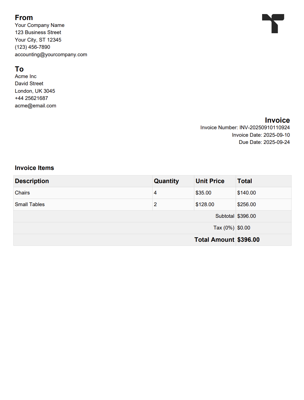 invoice pdf generated